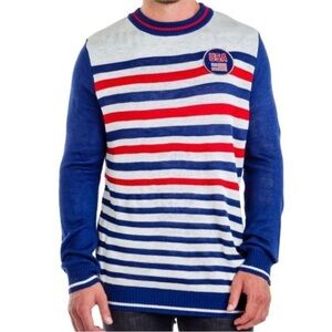 Tipsy Elves USA Olympic USA Patch Stars Stripes Red Blue Crewneck Knit Sweater